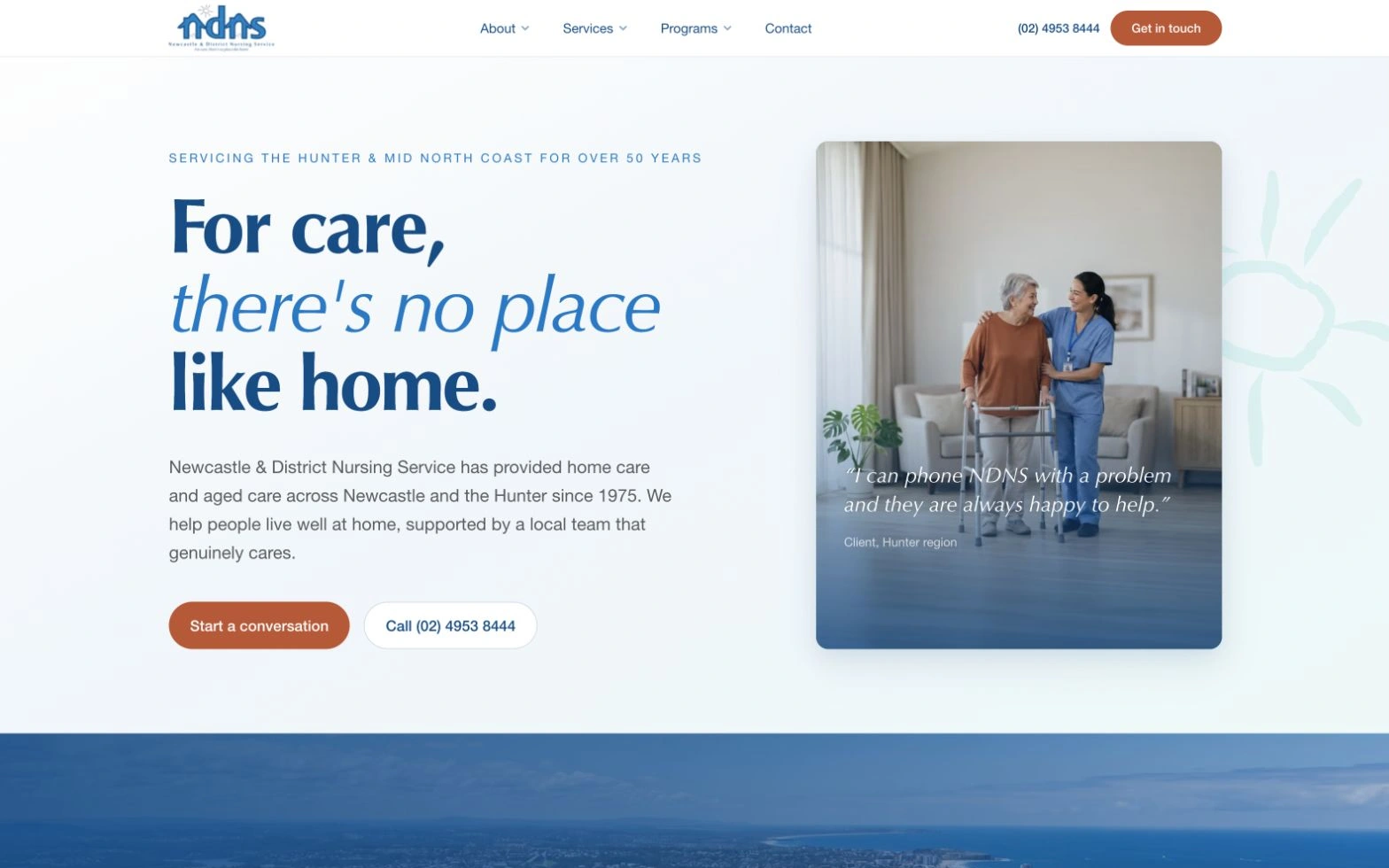 Newcastle and District Nursing Service website homepage